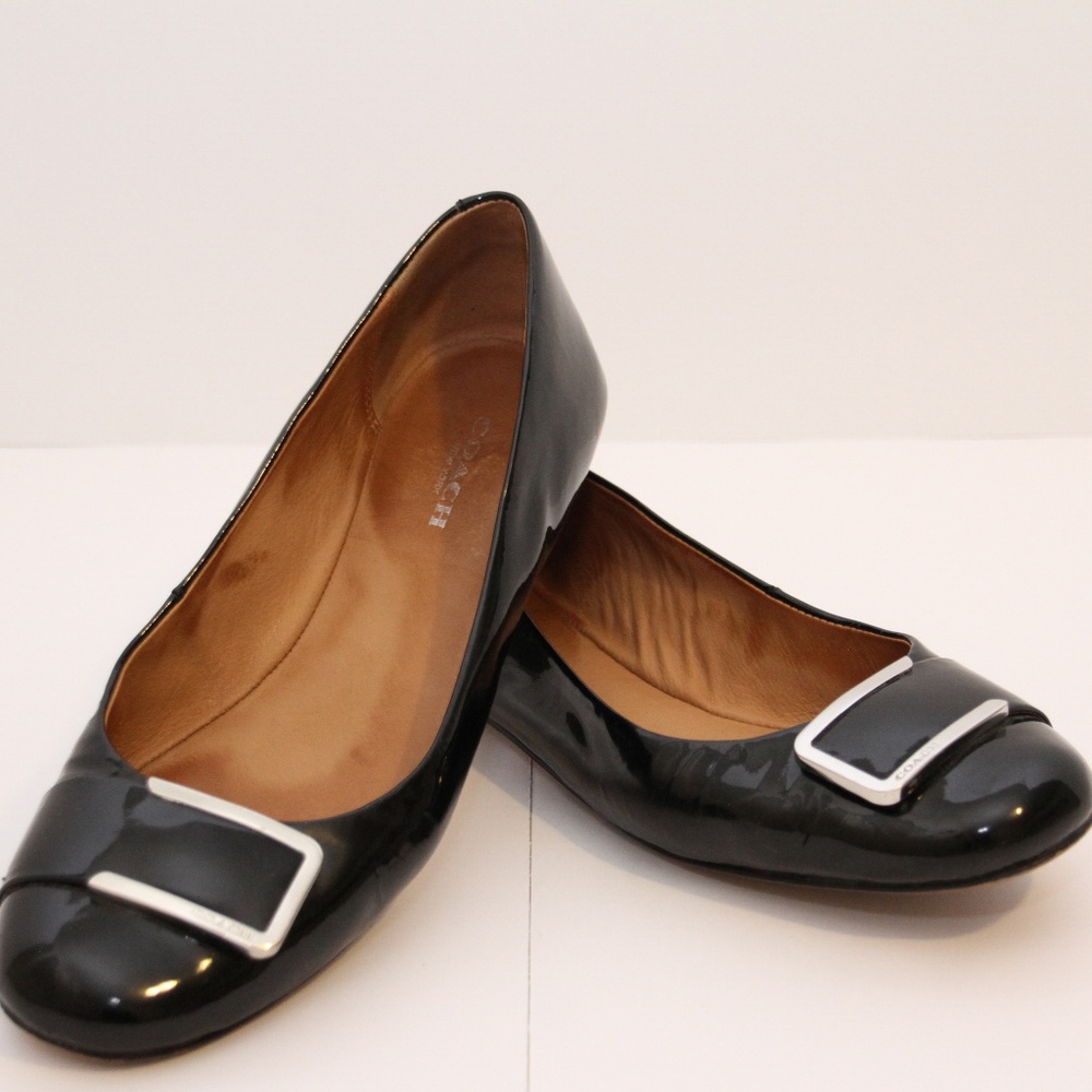 Coach Shiny Black Ballerina Flats